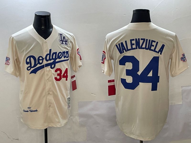 Men Los Angeles Dodgers #34 Valenzuela Cream Throwback Game 2025 Nike MLB Jersey style 3133